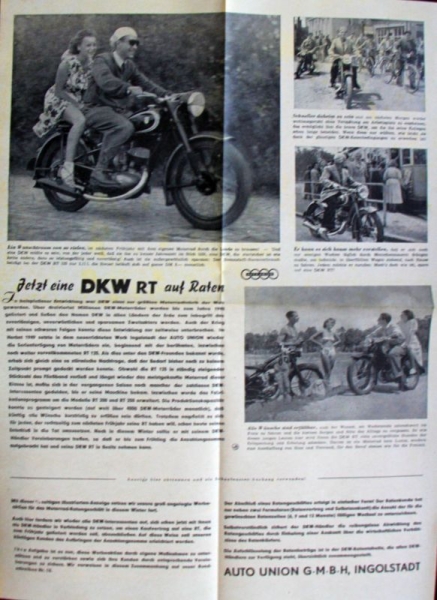 DKW RT Motorrad Modellprogramm 1952 Motorradprospekt (0437)